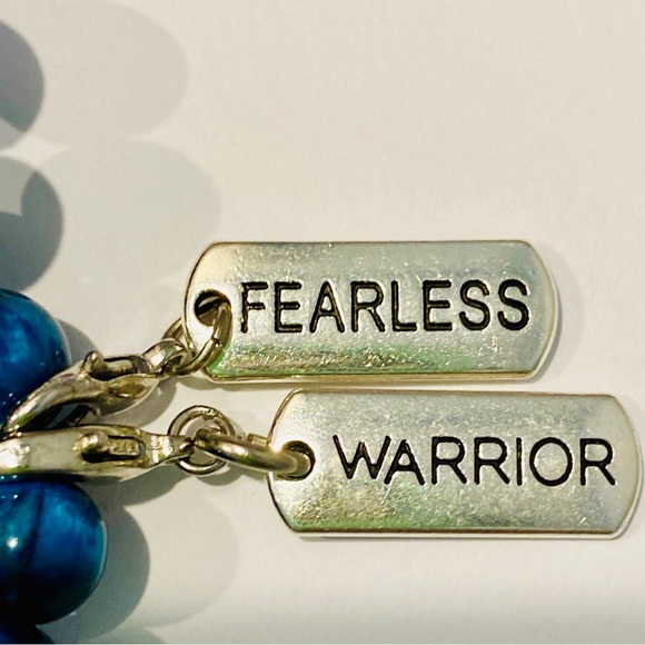 Tiger’s Eye BLUE beaded Bracelet. Removable Inspiration Charms (nickel free). - Picture 2 of 4